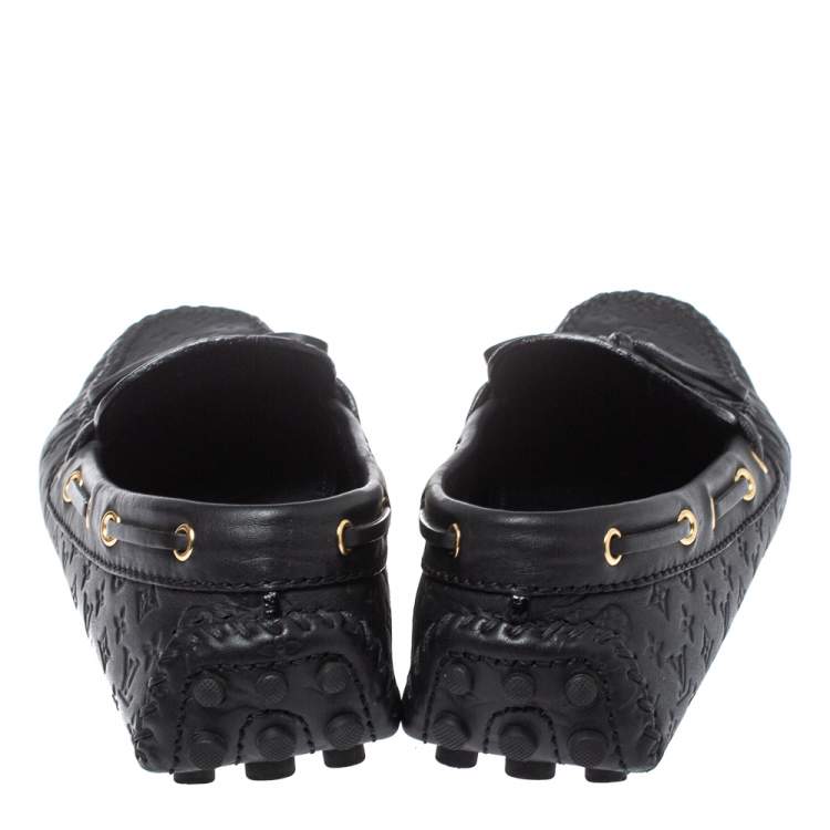 Pre Owned Louis Vuitton Black Monogram Empreinte Leather Gloria Loafers Size 37.5