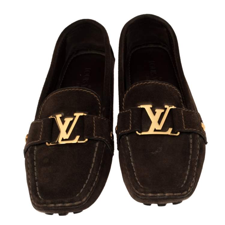 Pre Owned Louis Vuitton Brown Suede Monte Carlo Loafers Size 37