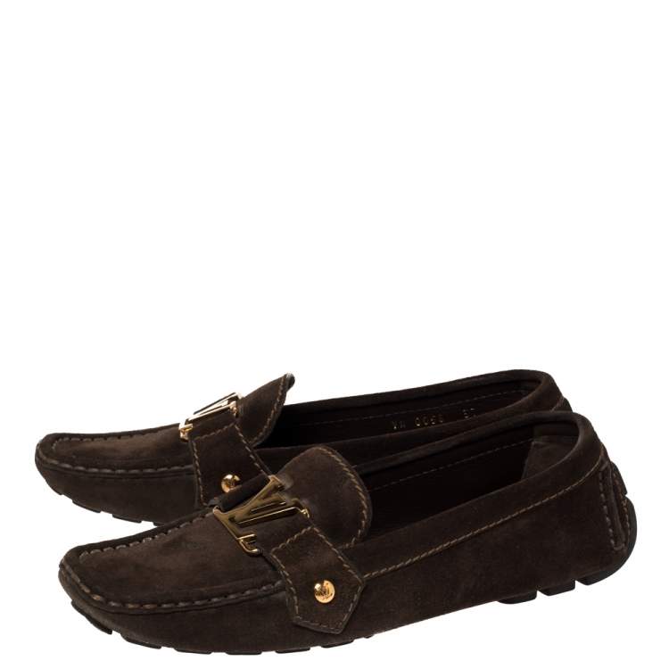 Pre Owned Louis Vuitton Brown Suede Monte Carlo Loafers Size 37