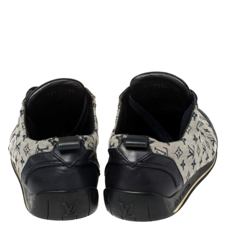 Pre Owned Louis Vuitton Blue/Grey Monogram Canvas And Leather Low Top Sneakers Size 38