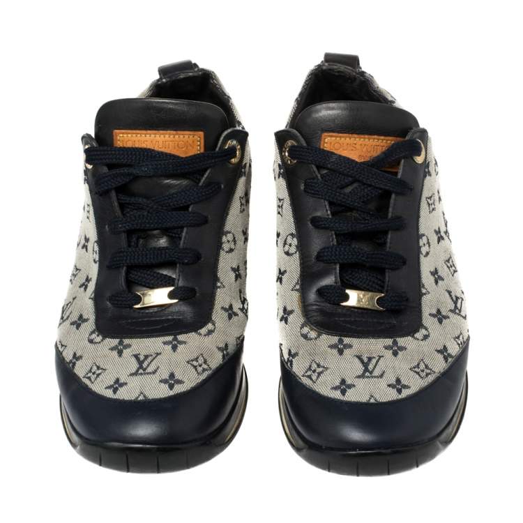 Pre Owned Louis Vuitton Blue/Grey Monogram Canvas And Leather Low Top Sneakers Size 38