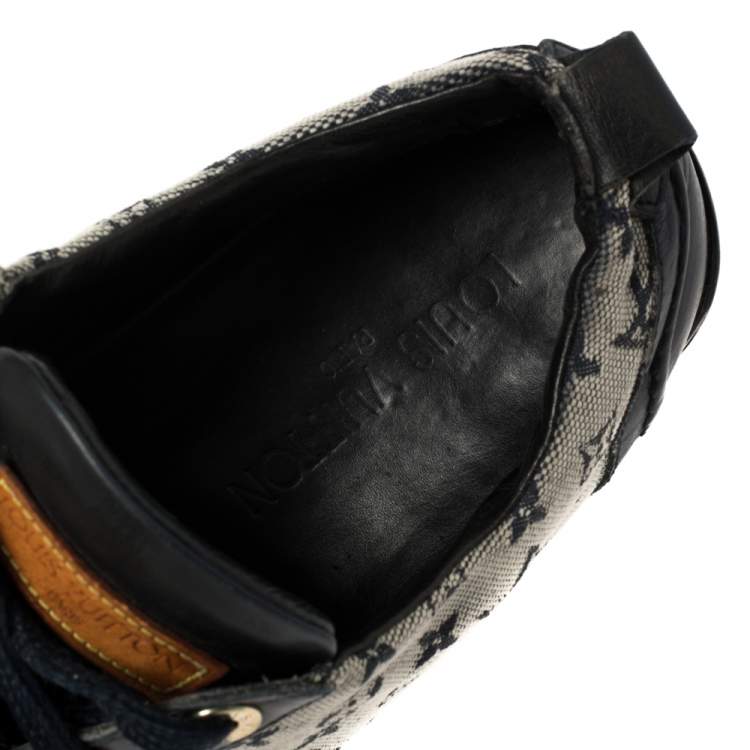 Pre Owned Louis Vuitton Blue/Grey Monogram Canvas And Leather Low Top Sneakers Size 38