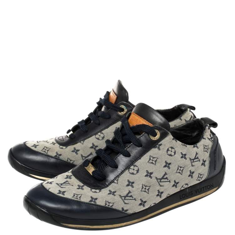 Pre Owned Louis Vuitton Blue/Grey Monogram Canvas And Leather Low Top Sneakers Size 38