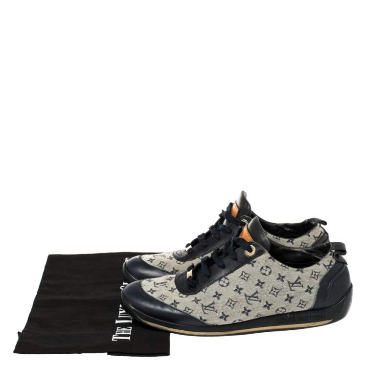 Pre Owned Louis Vuitton Blue/Grey Monogram Canvas And Leather Low Top Sneakers Size 38