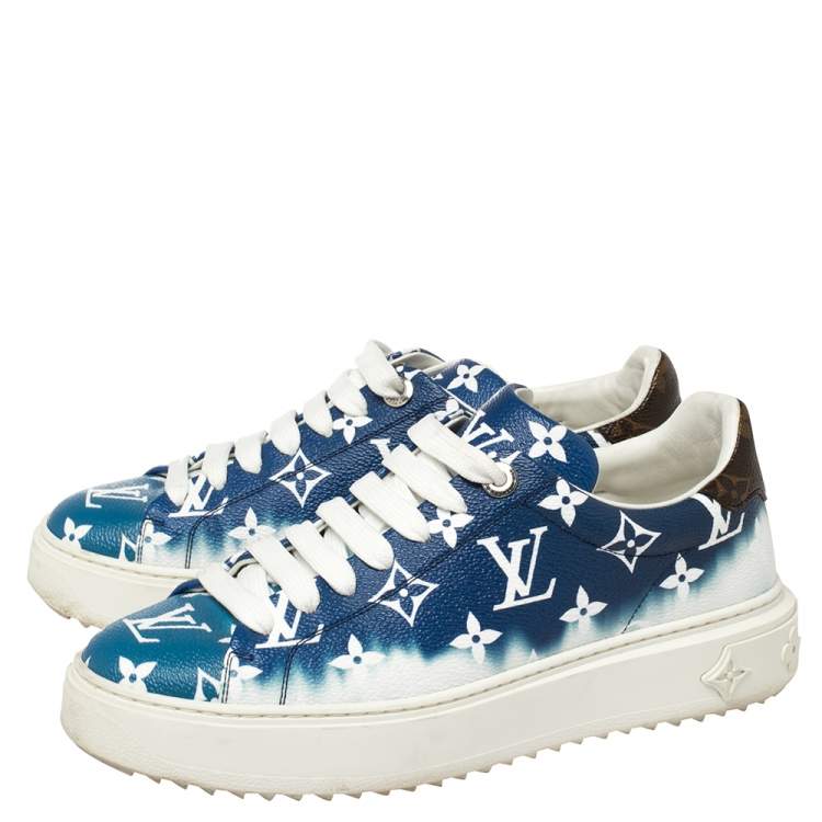 Pre Owned Louis Vuitton Blue/White Patent Monogram Canvas Escale Time Out Sneakers Size 38