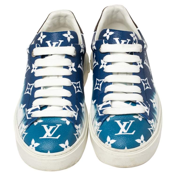 Pre Owned Louis Vuitton Blue/White Patent Monogram Canvas Escale Time Out Sneakers Size 38