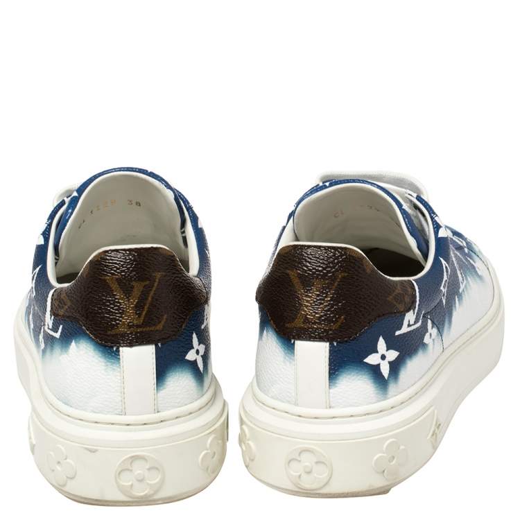 Pre Owned Louis Vuitton Blue/White Patent Monogram Canvas Escale Time Out Sneakers Size 38