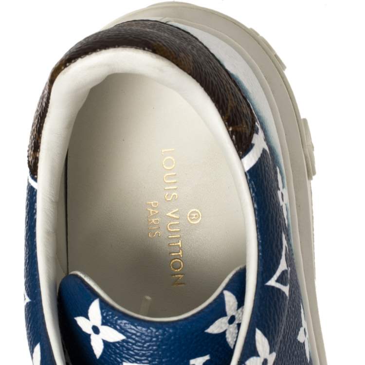 Pre Owned Louis Vuitton Blue/White Patent Monogram Canvas Escale Time Out Sneakers Size 38