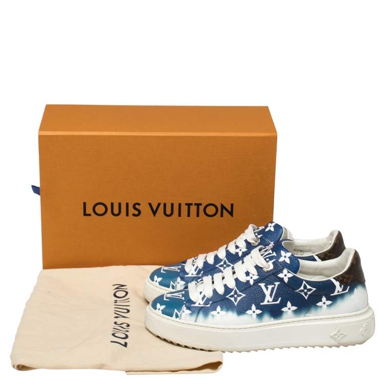 Pre Owned Louis Vuitton Blue/White Patent Monogram Canvas Escale Time Out Sneakers Size 38