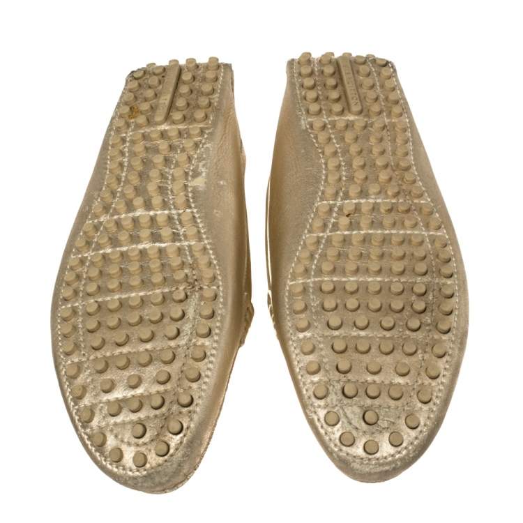 Pre Owned Louis Vuitton Metallic Gold Leather S Lock Slip On Loafers Size 38 