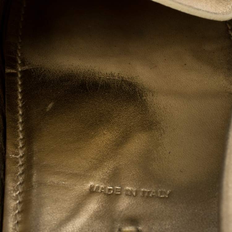 Pre Owned Louis Vuitton Metallic Gold Leather S Lock Slip On Loafers Size 38 