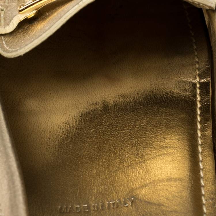 Pre Owned Louis Vuitton Metallic Gold Leather S Lock Slip On Loafers Size 38 
