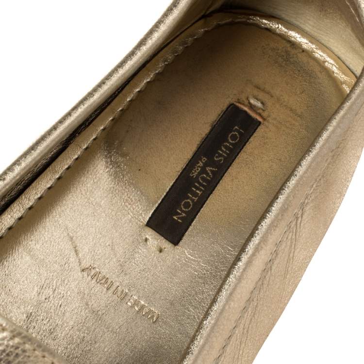 Pre Owned Louis Vuitton Metallic Gold Leather S Lock Slip On Loafers Size 38 