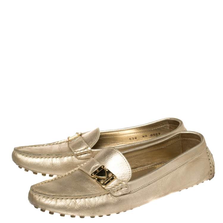 Pre Owned Louis Vuitton Metallic Gold Leather S Lock Slip On Loafers Size 38 