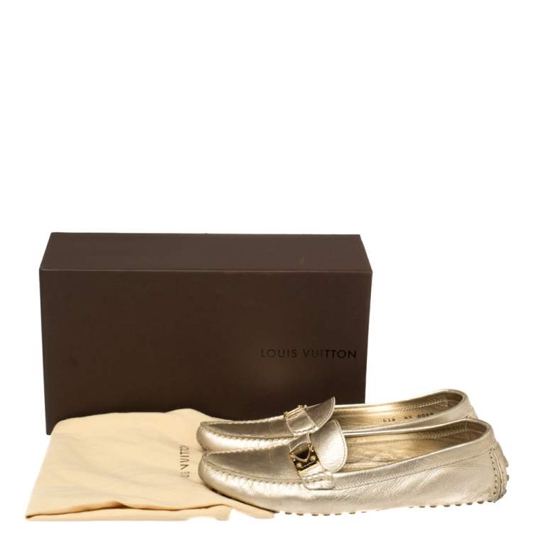Pre Owned Louis Vuitton Metallic Gold Leather S Lock Slip On Loafers Size 38 