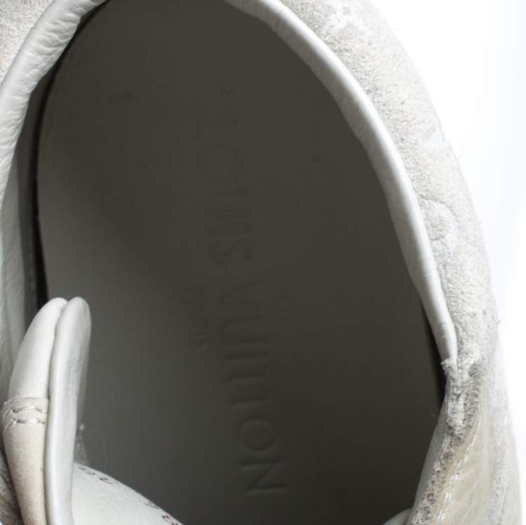 Pre Owned Louis Vuitton Beige/White Leather And Embossed Monogram Suede Millenium Wedge Sneakers Size 36.5