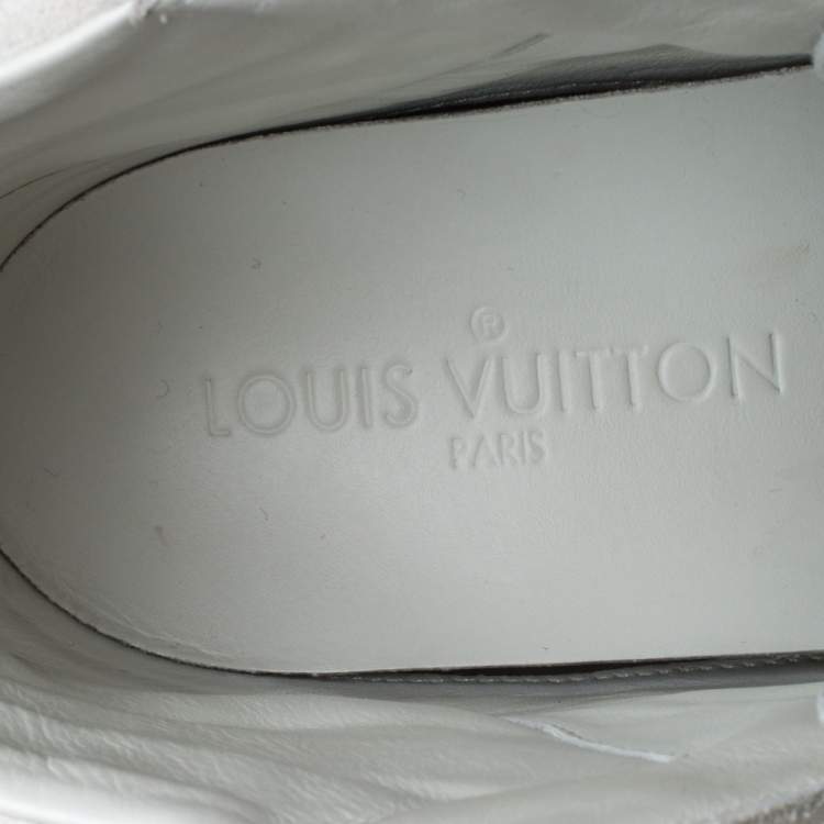 Pre Owned Louis Vuitton Beige/White Leather And Embossed Monogram Suede Millenium Wedge Sneakers Size 36.5