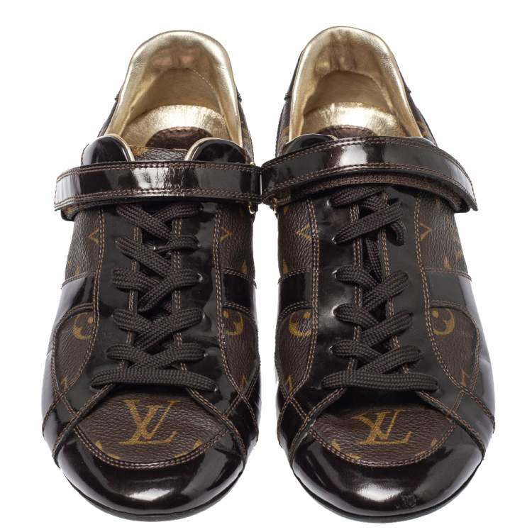 Pre Owned Louis Vuitton Monogram Canvas and Pattern Leather Sneakers Size 38.5