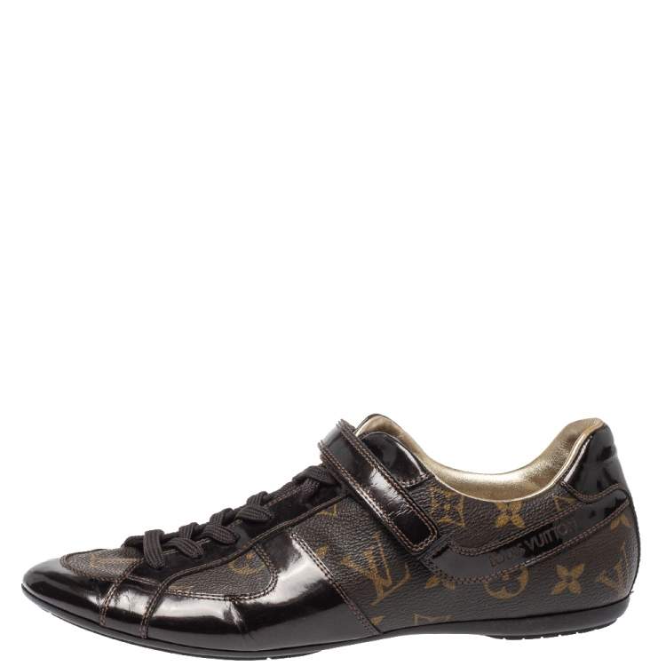 Louis Vuitton Brown Patent Leather And Monogram Canvas Lace Up Sneakers  Size 38.5 Louis Vuitton