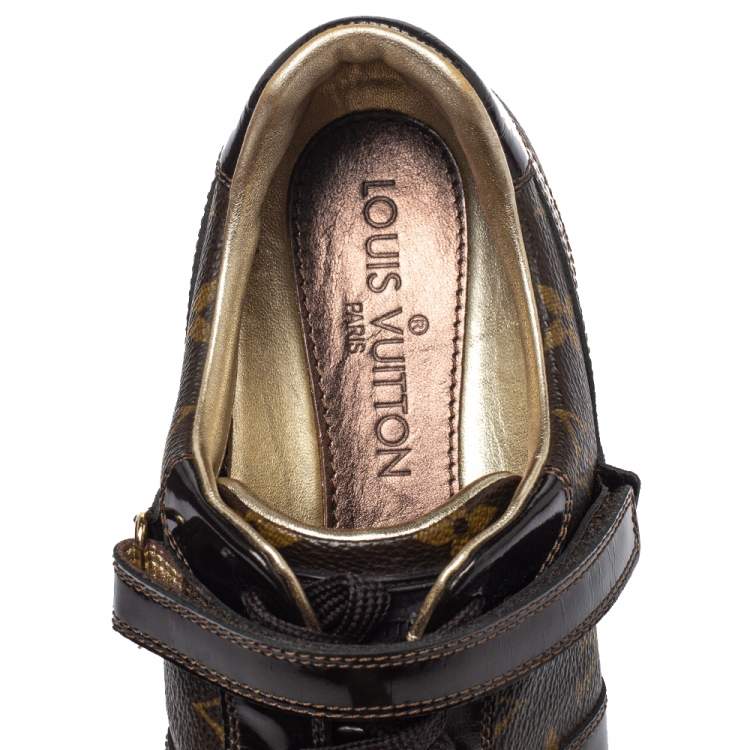 Pre Owned Louis Vuitton Monogram Canvas and Pattern Leather Sneakers Size 38.5