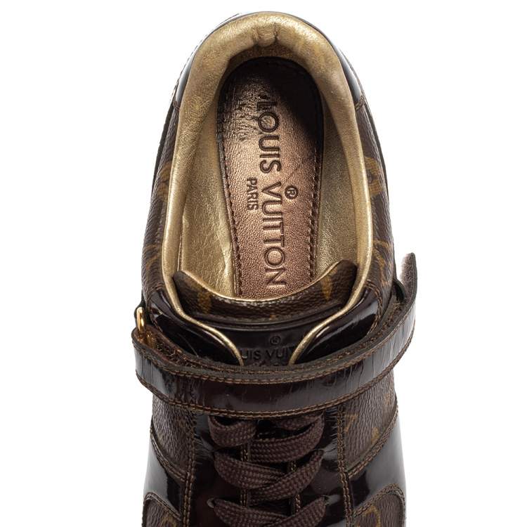 Pre Owned Louis Vuitton Brown Monogram Canvas And Patent Leather Sneakers Size 37