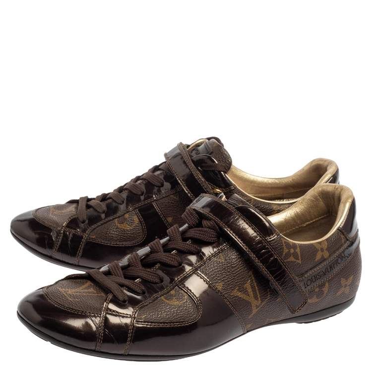 Pre Owned Louis Vuitton Brown Monogram Canvas And Patent Leather Sneakers Size 37