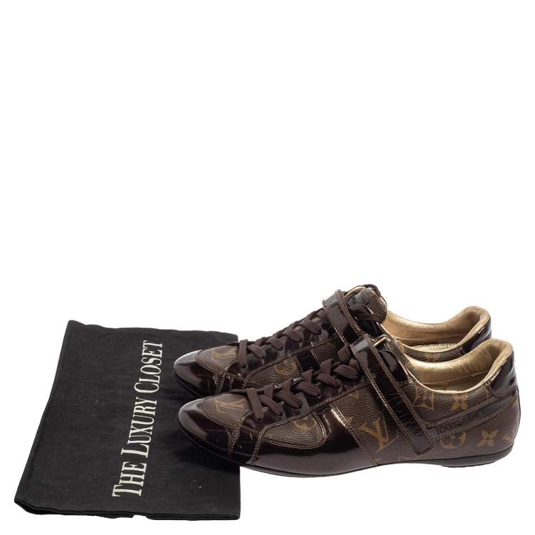 Pre Owned Louis Vuitton Brown Monogram Canvas And Patent Leather Sneakers Size 37