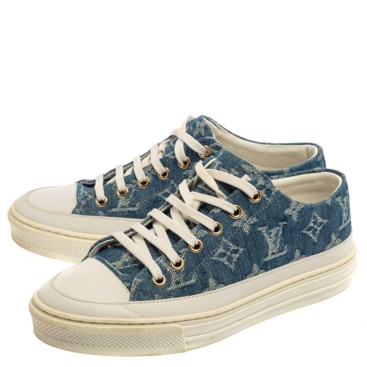 Pre Owned Louis Vuitton Blue/White Monogram Denim Stellar Low Top Sneakers Size 36.5