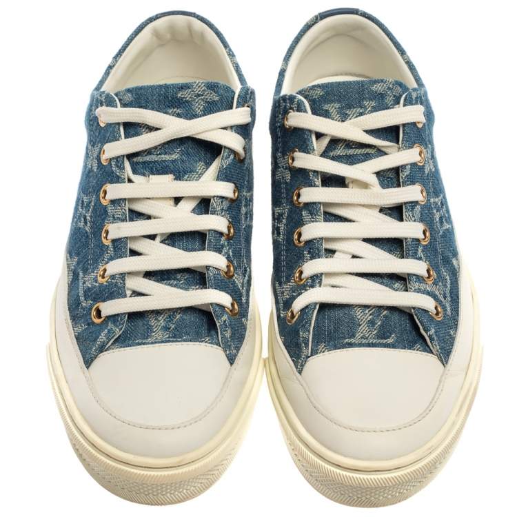 Pre Owned Louis Vuitton Blue/White Monogram Denim Stellar Low Top Sneakers Size 36.5