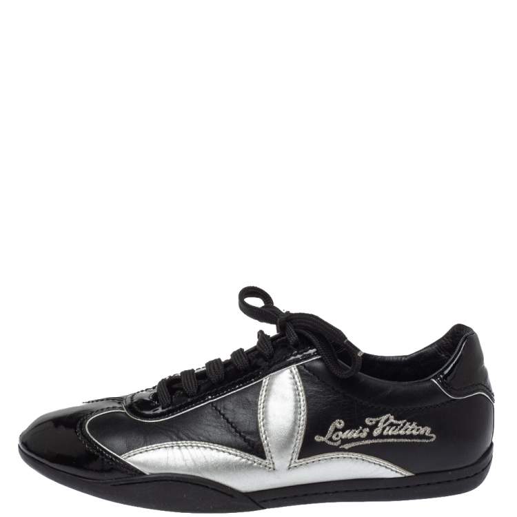 Louis Vuitton Black Patent Leather Low Top Sneakers Size 39.5