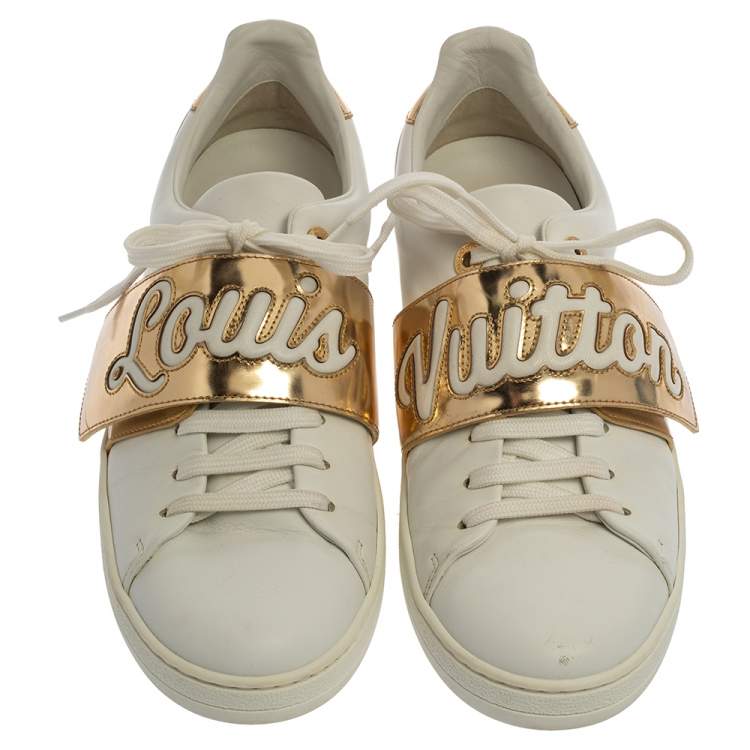 مملوكة مسبقًا Louis Vuitton White/Gold Leather Frontrow Low Top Sneakers Size 39
