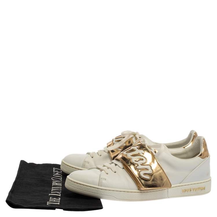 مملوكة مسبقًا Louis Vuitton White/Gold Leather Frontrow Low Top Sneakers Size 39
