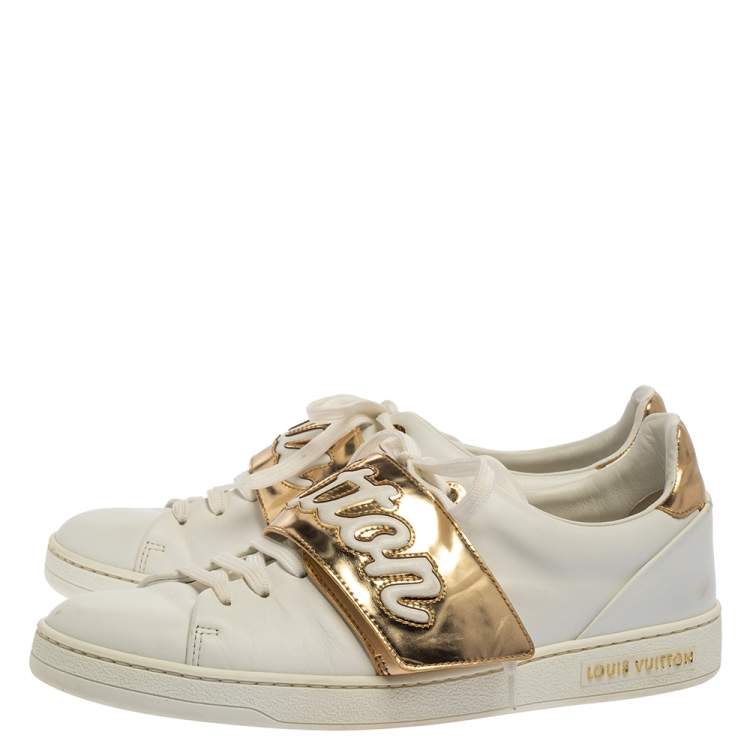 مملوكة مسبقًا Louis Vuitton White/Gold Leather Frontrow Low Top Sneakers Size 39