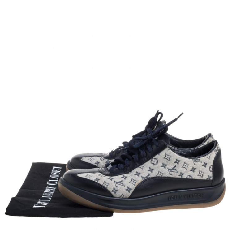 Pre Owned Louis Vuitton Blue/Grey Canvas And Leather Mini Lin Sneakers Size 40