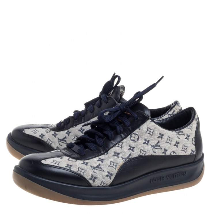 Pre Owned Louis Vuitton Blue/Grey Canvas And Leather Mini Lin Sneakers Size 40
