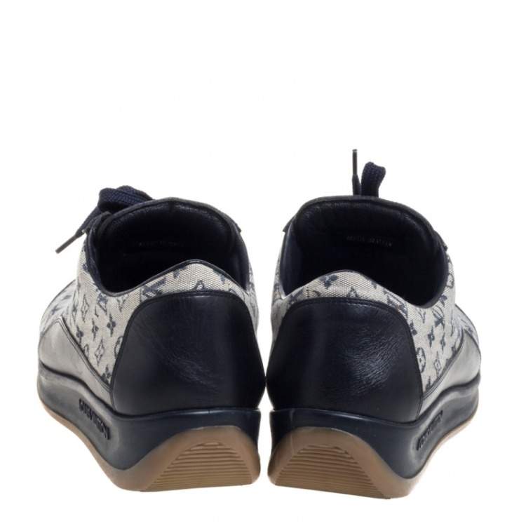 Pre Owned Louis Vuitton Blue/Grey Canvas And Leather Mini Lin Sneakers Size 40
