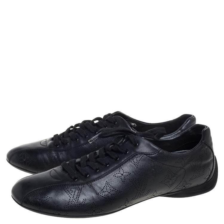 Pre Owned Louis Vuitton Black Perforated Leather Low Top Sneakers Size 39