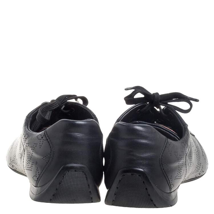 Pre Owned Louis Vuitton Black Perforated Leather Low Top Sneakers Size 39