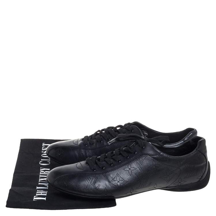 Pre Owned Louis Vuitton Black Perforated Leather Low Top Sneakers Size 39