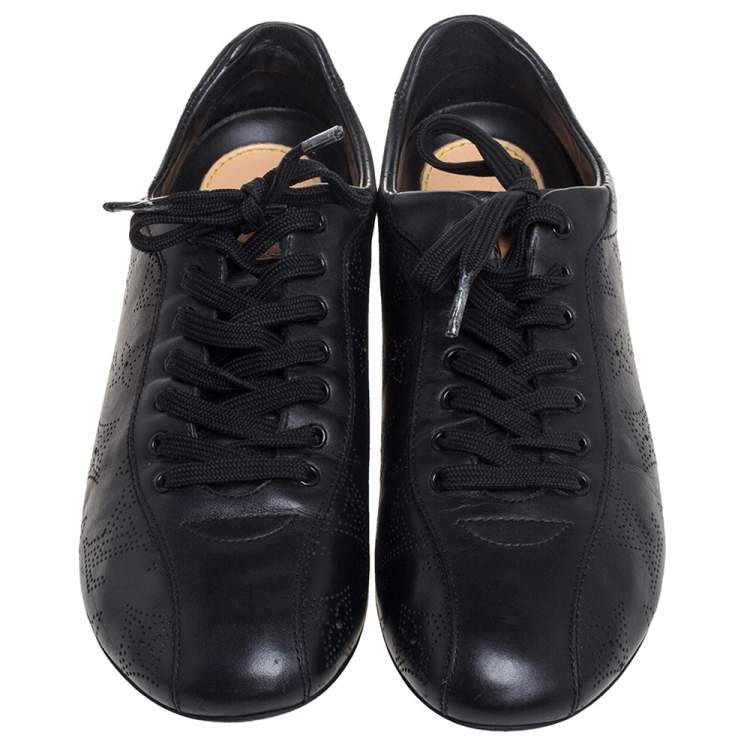 Pre Owned Louis Vuitton Black Perforated Leather Low Top Sneakers Size 39