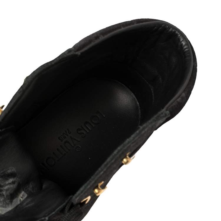 Pre Owned  Louis Vuitton Black Monogram Suede And Leather Millenium Wedge Sneakers Size 38