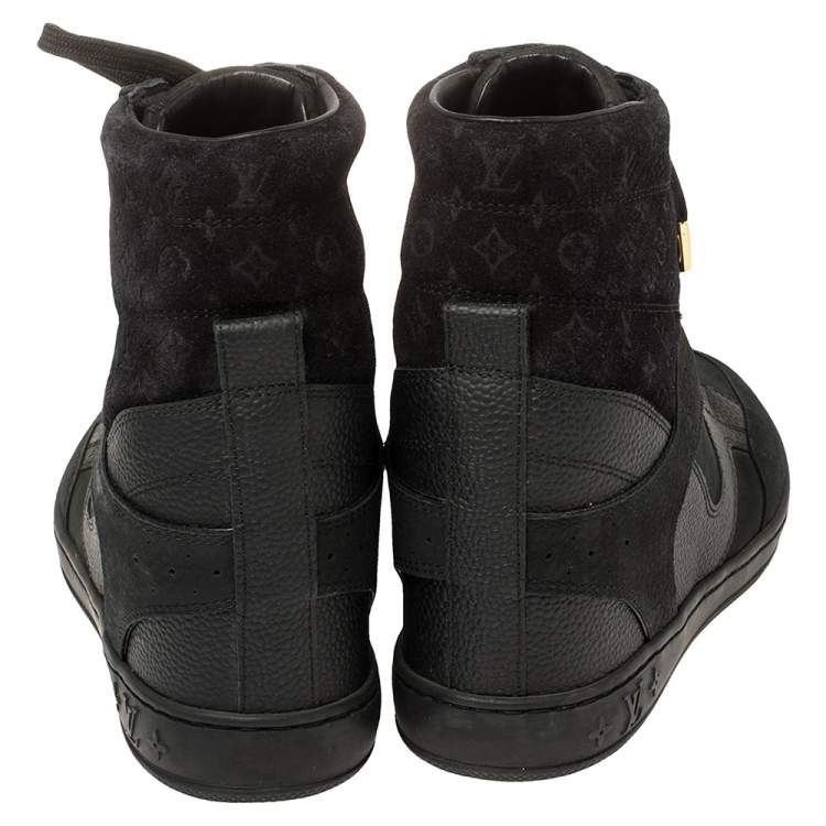 Pre Owned  Louis Vuitton Black Monogram Suede And Leather Millenium Wedge Sneakers Size 38