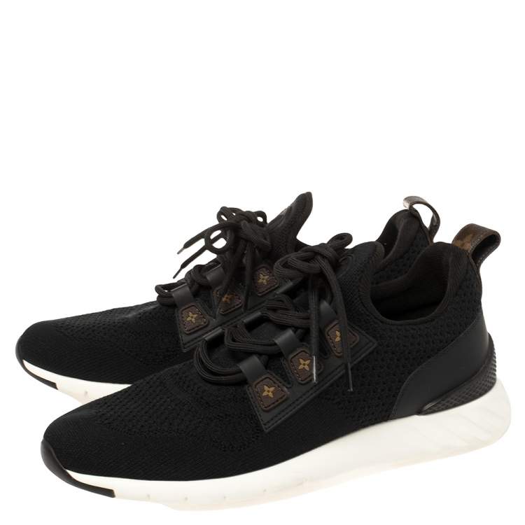 Pre Owned Louis Vuitton Black Mesh And Monogram Leather Sneakers Size 41