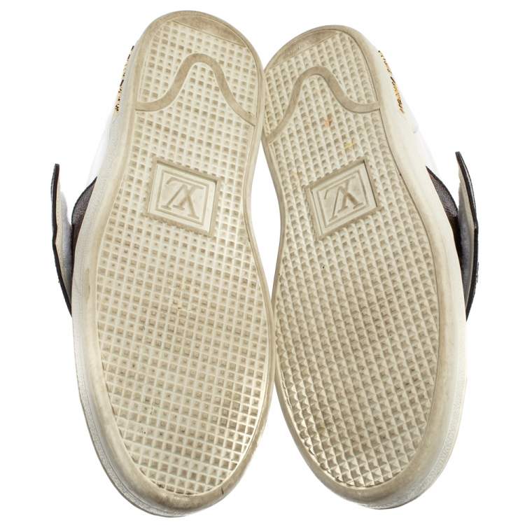 Pre Owned Louis Vuitton White/Brown Leather Low Top Sneakers Size 39.5