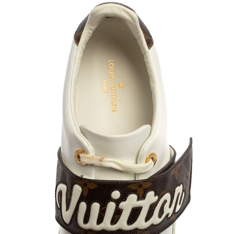 Pre Owned Louis Vuitton White/Brown Leather Low Top Sneakers Size 39.5