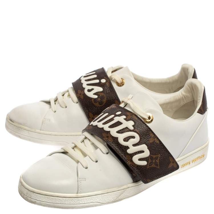 Pre Owned Louis Vuitton White/Brown Leather Low Top Sneakers Size 39.5