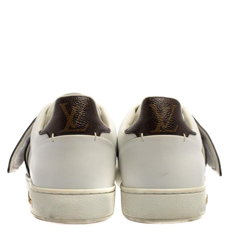 Pre Owned Louis Vuitton White/Brown Leather Low Top Sneakers Size 39.5