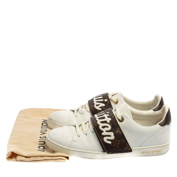 Pre Owned Louis Vuitton White/Brown Leather Low Top Sneakers Size 39.5