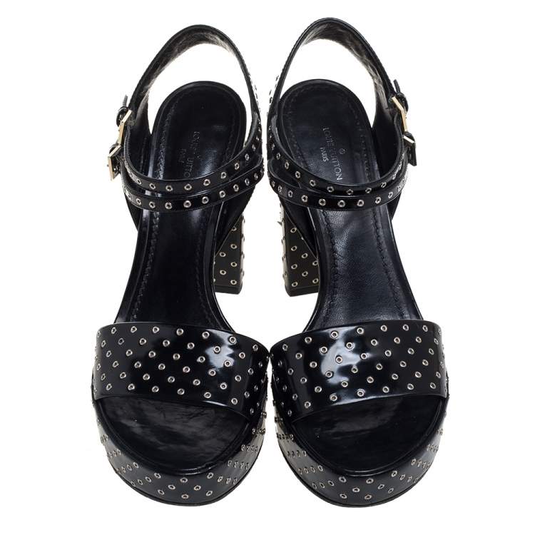 Louis Vuitton Black Leather Eyelet Platform Sandals Size 38 Louis ...