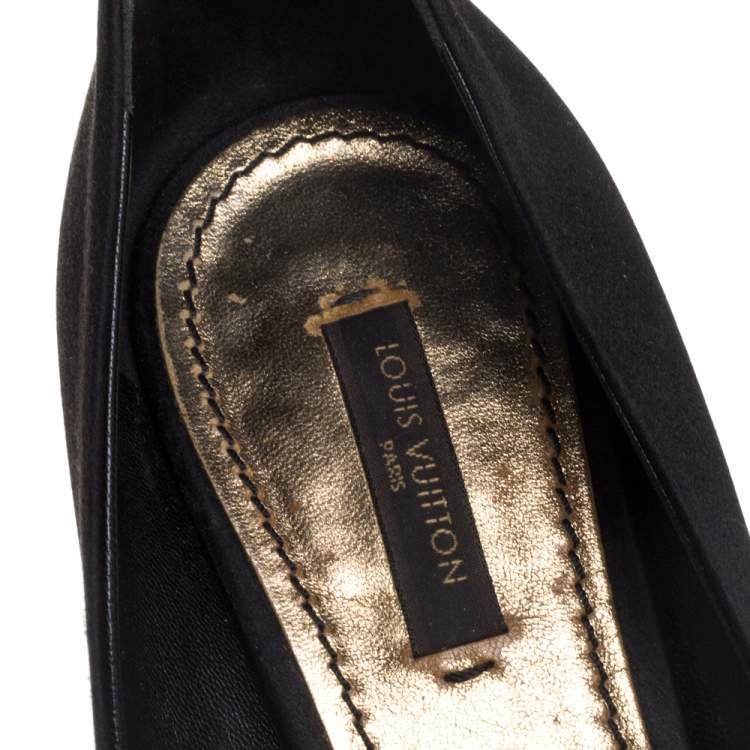 Pre Owned Louis Vuitton Black Satin Peep Toe Pumps Size 36.5